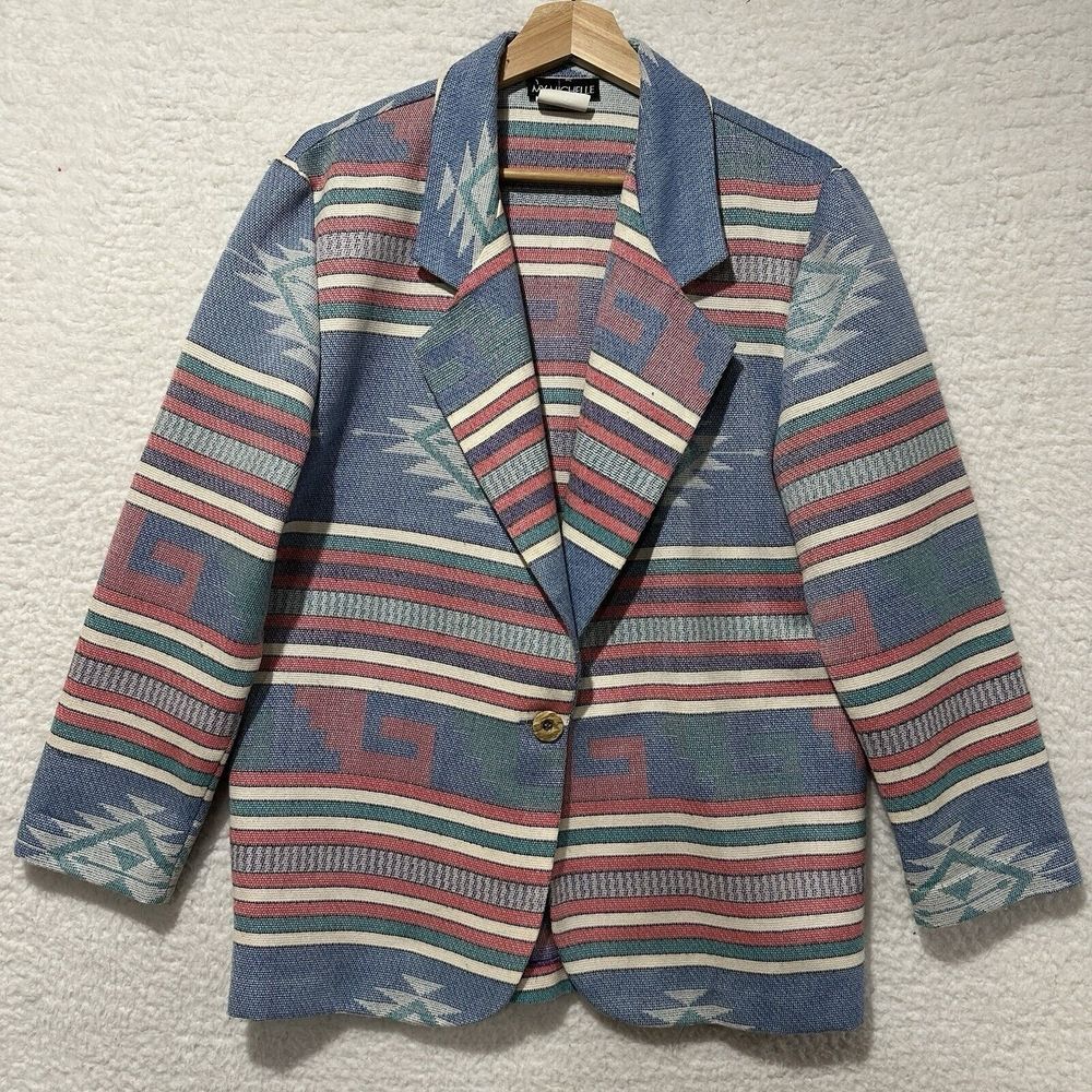 Vintage My Michelle Aztec Print Southwestern Women's Blazer Size M Made‎ In USA